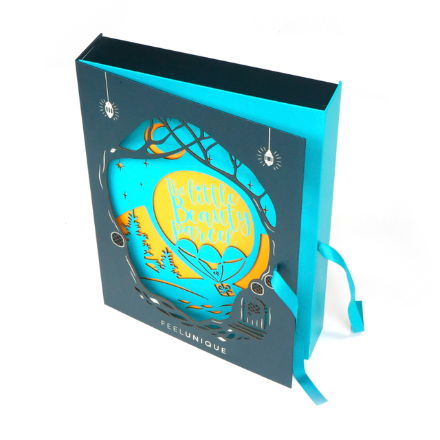 Uniquely designed Blue Gift Packaging Box Special Book Style Box with Ribbon