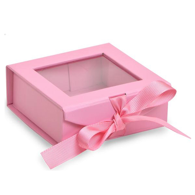Bespoke Gorgeous Red Pink Green Gift box Cosmetic Packaging Box with window and ribbon 