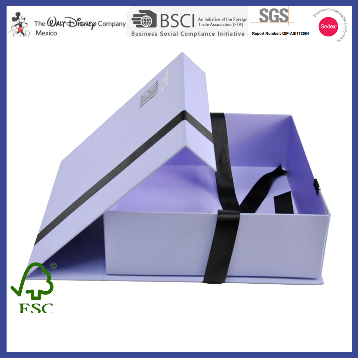 Bespoke Blue Collapsible Wellness Packaging Box Foldable Health Care Gift Box with Black Ribbon