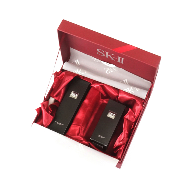 Red Rectangle Lotion Packaging Box Skincare Gift Box Body Care Box with Silk Insert