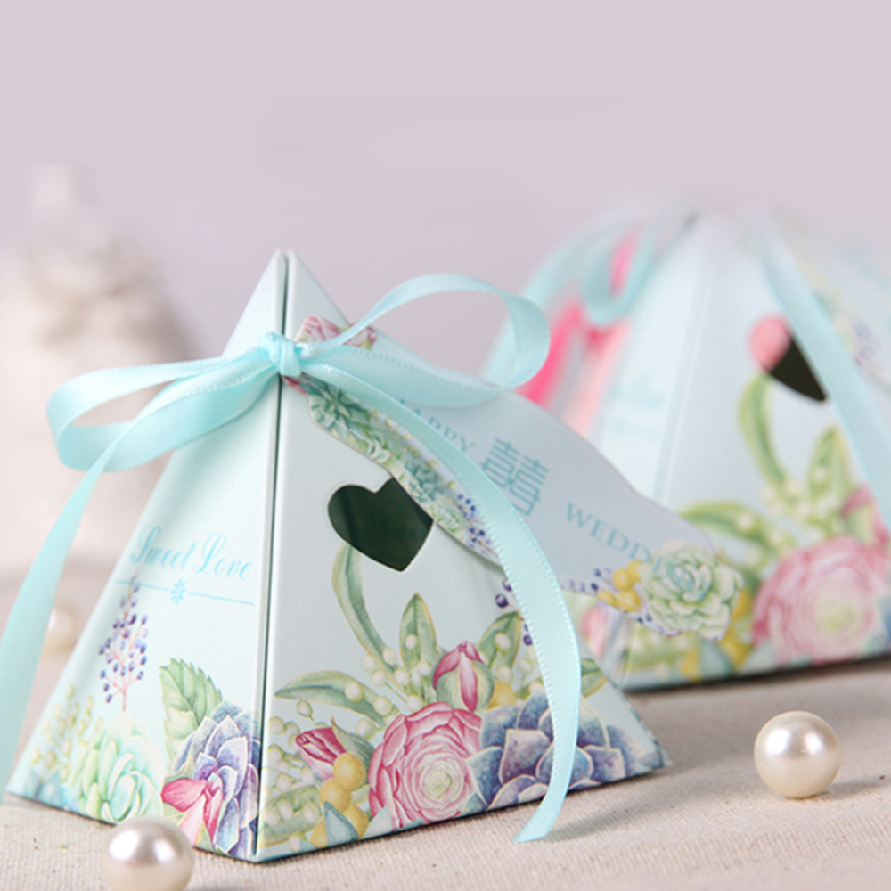 Custom Triangle Gift Box Candy Perfume Packaging Box with Ribbon